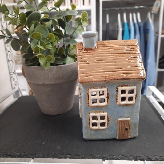 Village Pottery Thatched House T-light (Pale Blue)