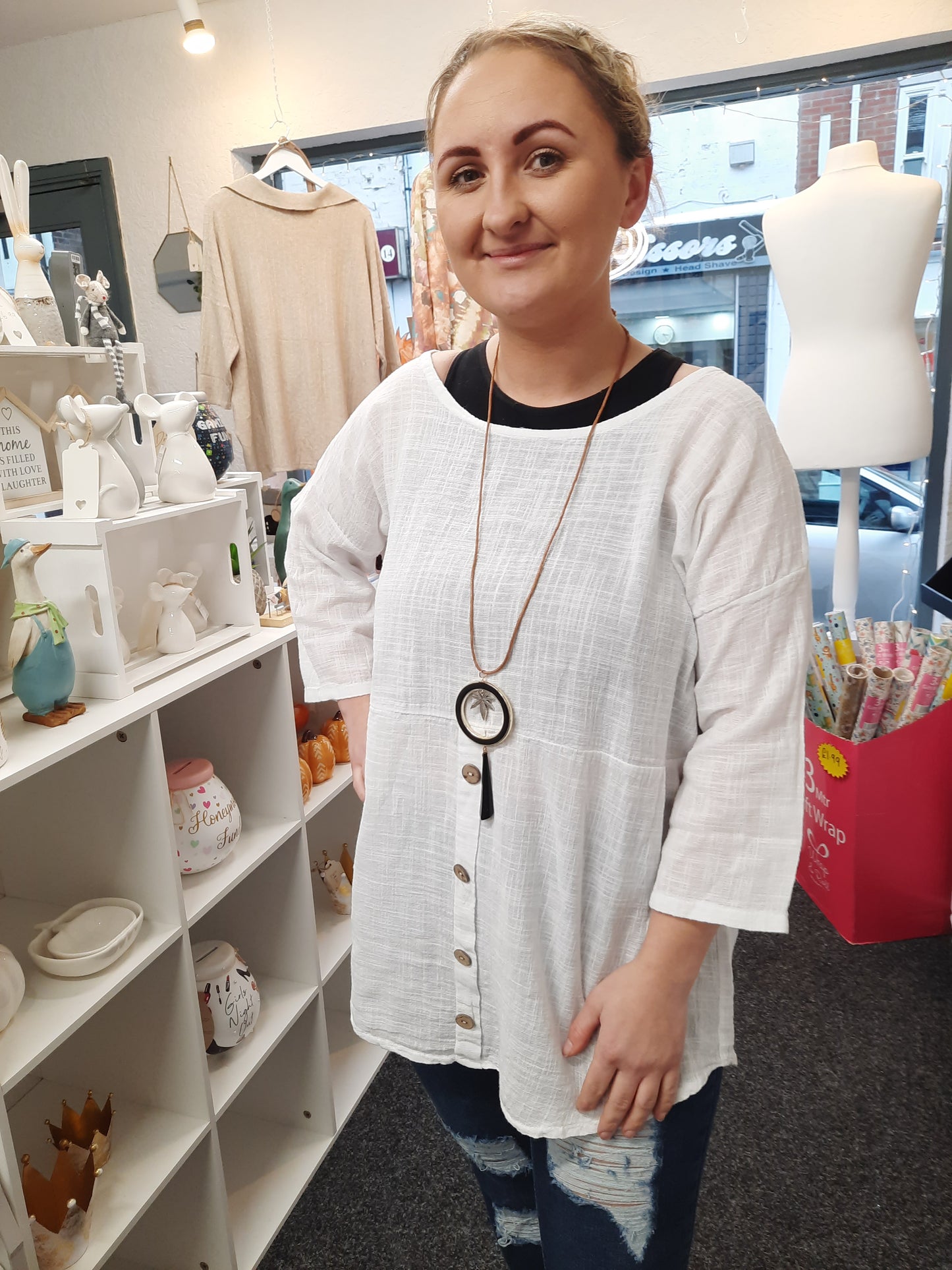 Linen Top with 3/4 Sleeve & Button detail...