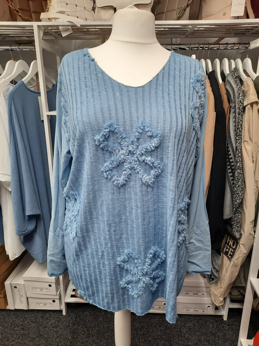 V Neck Top with Embossed Flower design...