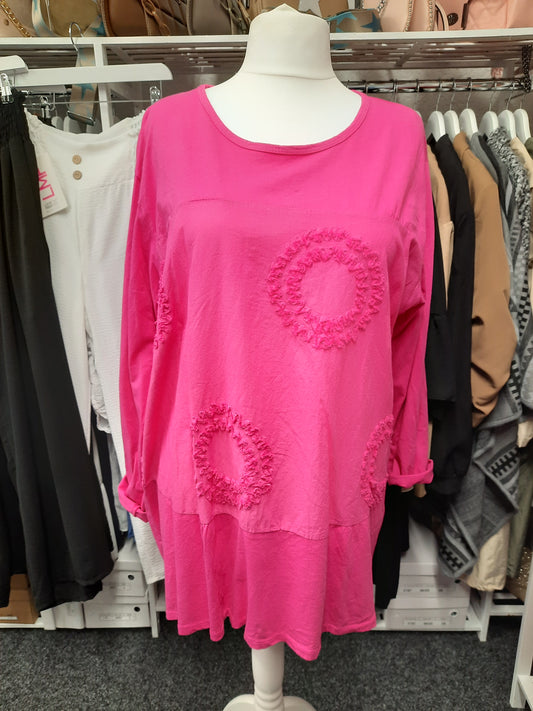 Round Neck Long Sleeved Top with Embossed Circle detail...