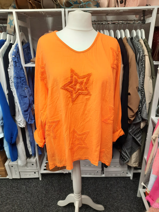 Round Neck Long Sleeved Top with Star detail...