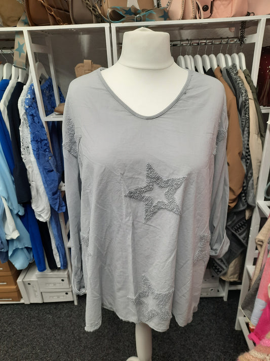 Round Neck Long Sleeved Top Top with Star Detail...