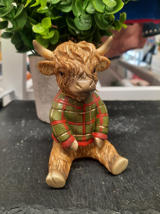 Highland Cow with Tartan Jumper
