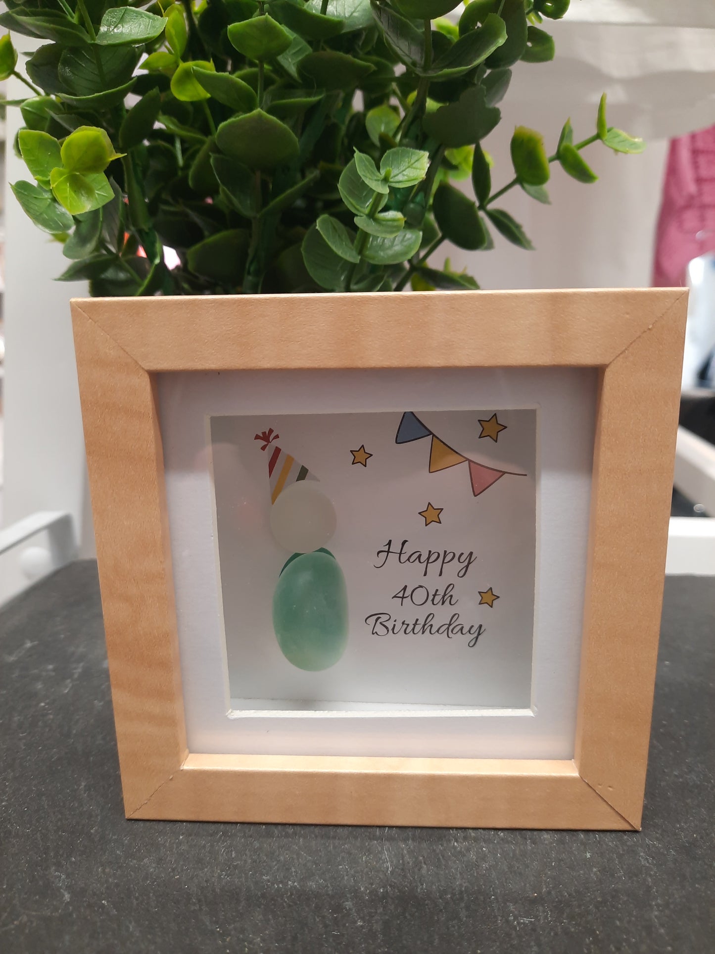 Pebble Glass Plaque Happy 40th Birthday.