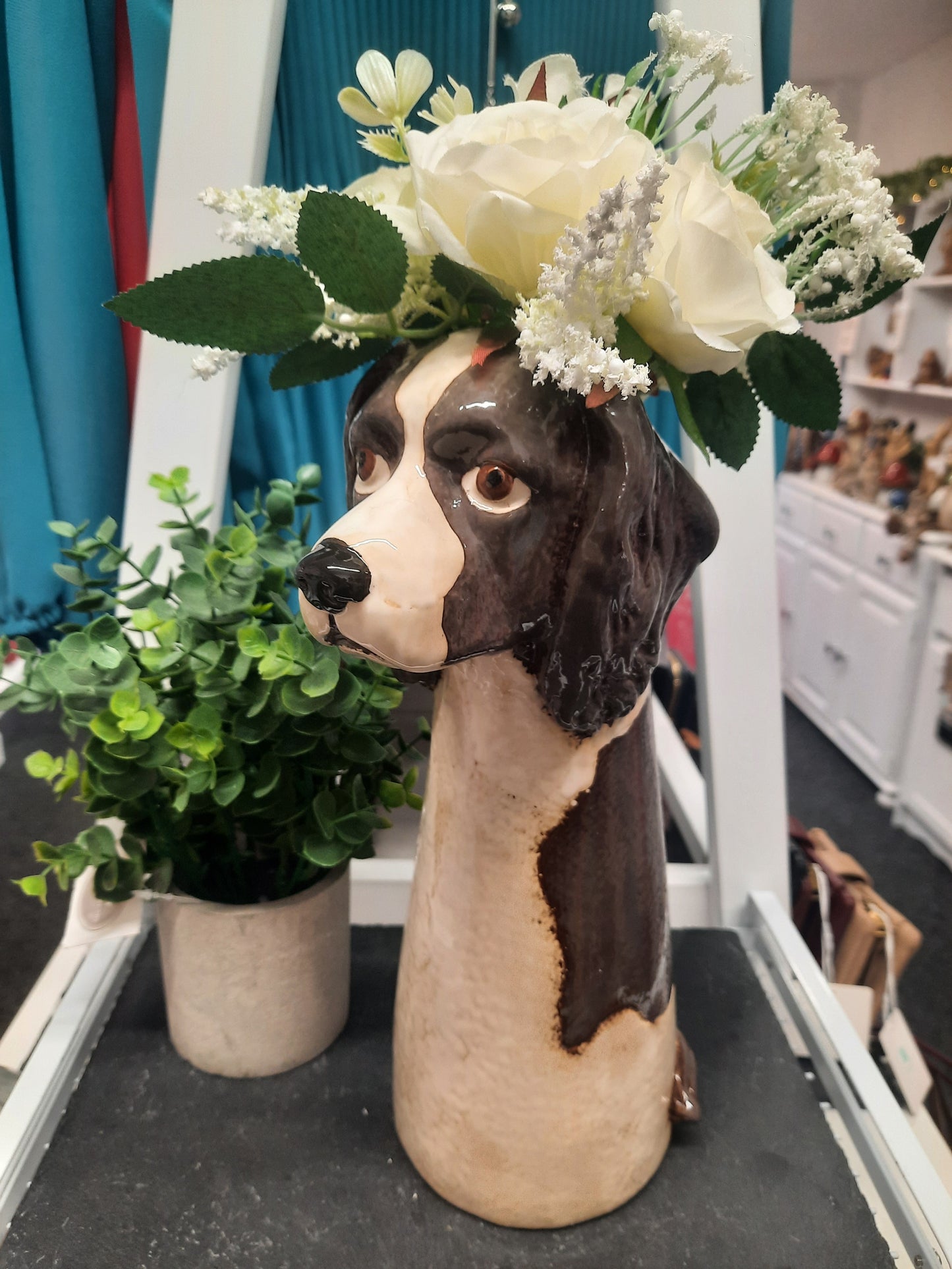 Village Pottery Top Dog Spaniel Vase