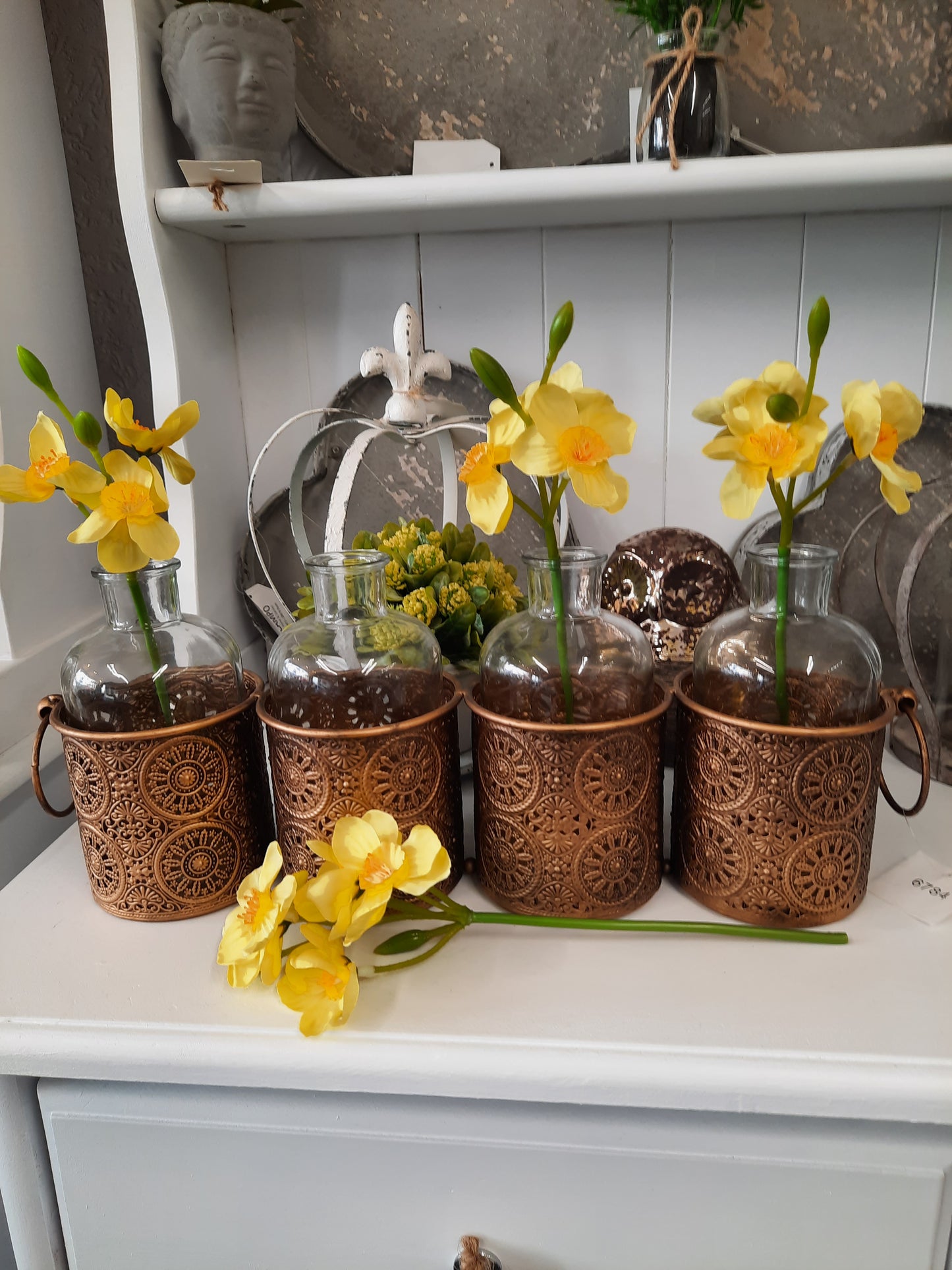 Bronze Metal & Glass Flower Holder