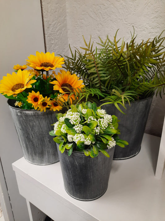 Zinc Pot with Whitewash (set of 3)