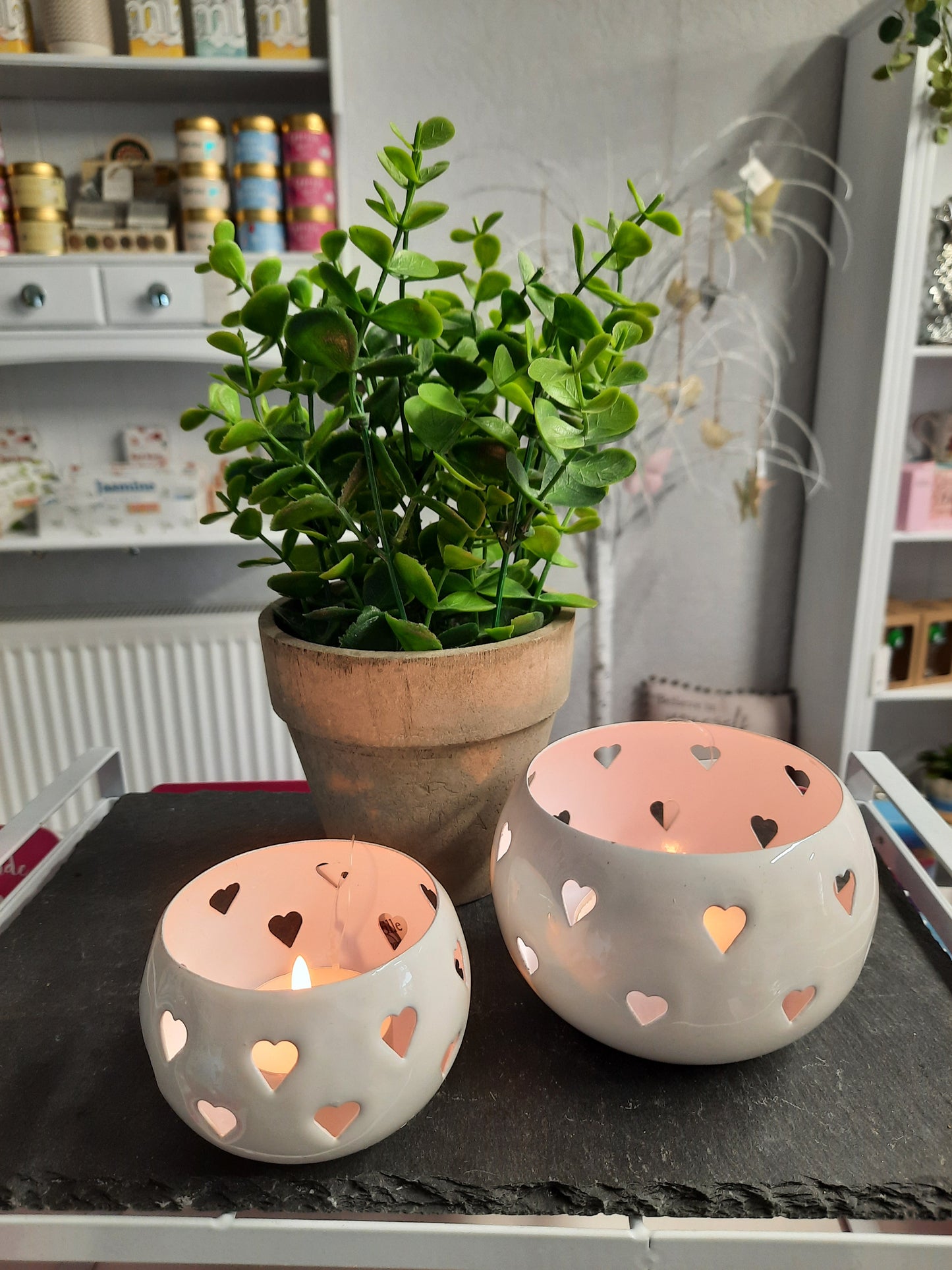 Votive Heart detail Set of 2 ( White)