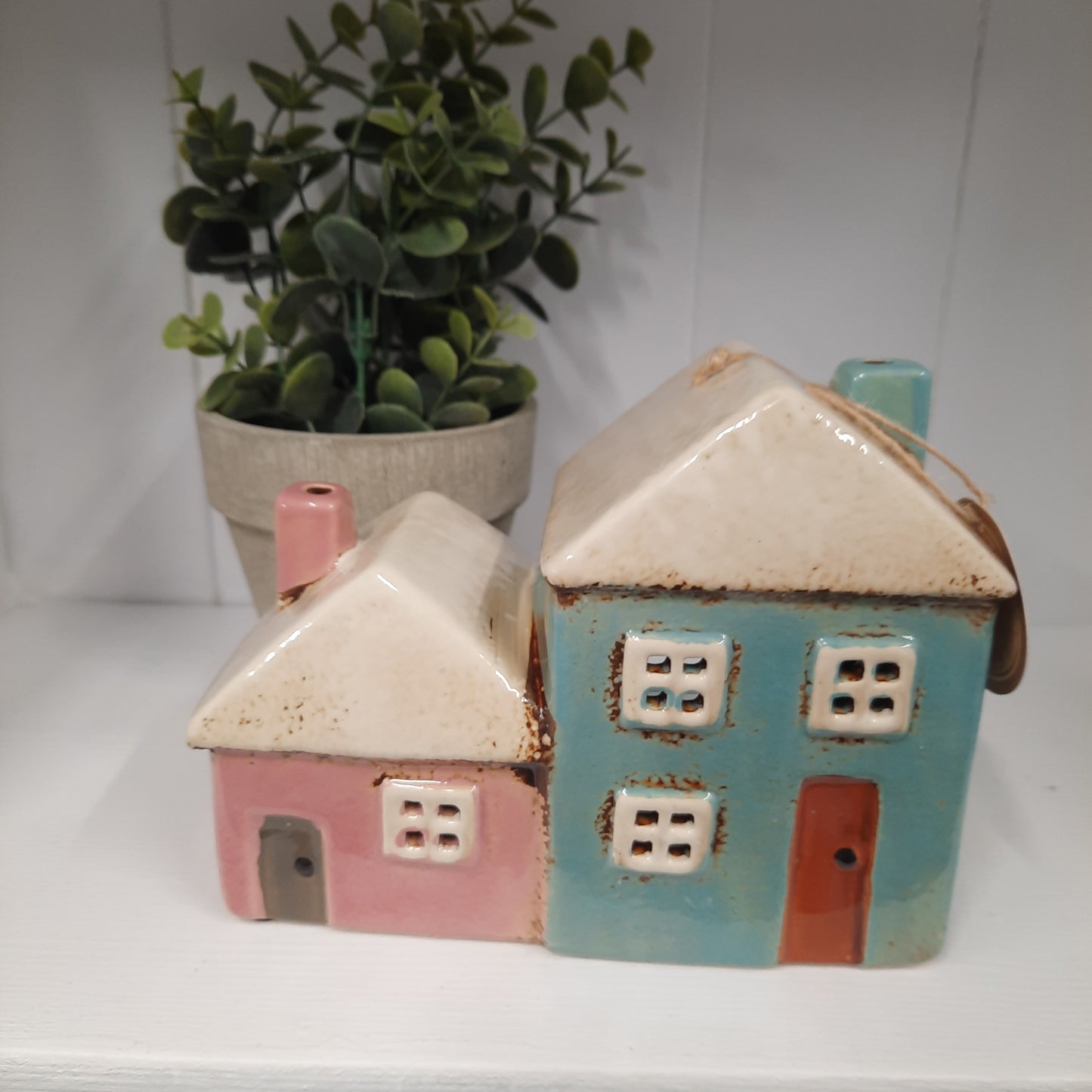 Village Pottery Pink/Aqua 2 House T-light