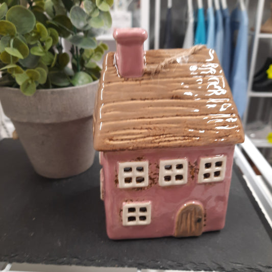Village Pottery Thatched T-light House (Pink)