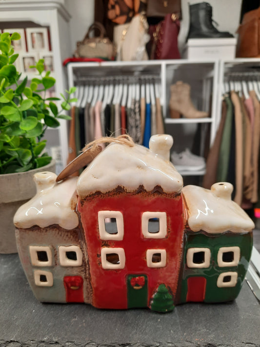 Village Pottery Xmas 3 House T-light