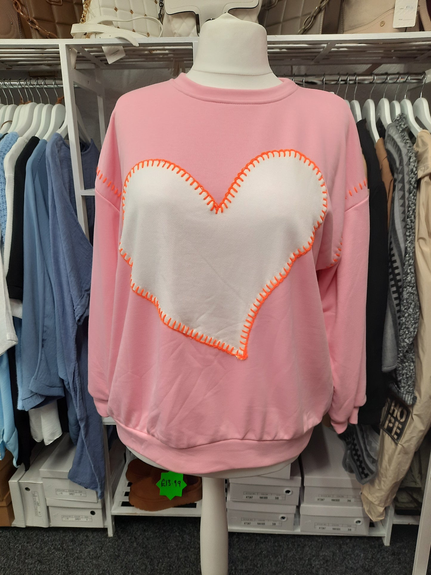 Sweatshirt with Heart design & Orange Stitch detail...