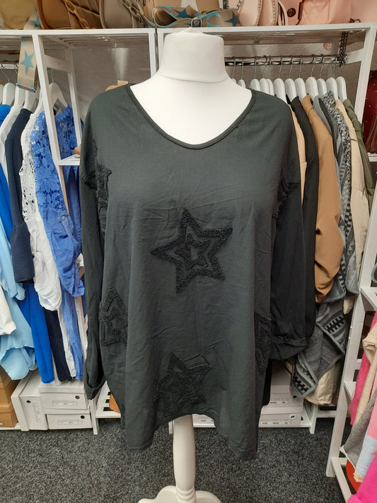 Round Neck Long Sleeved Top with Star detail...