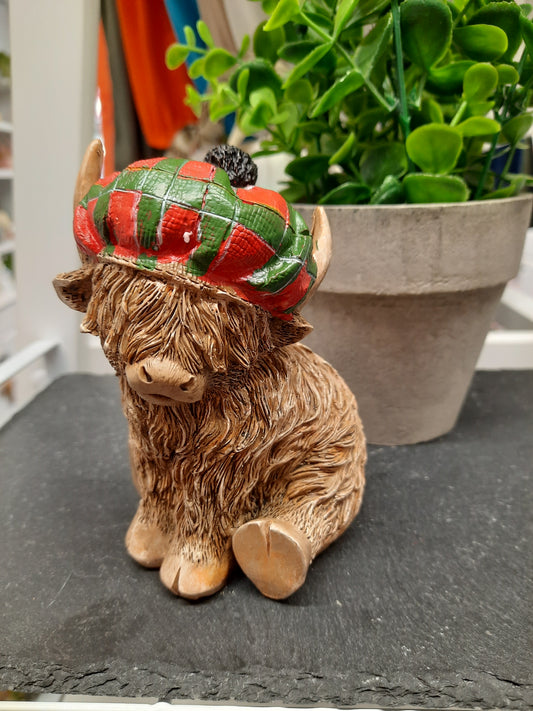 Highland Cow with Tartan Cap...