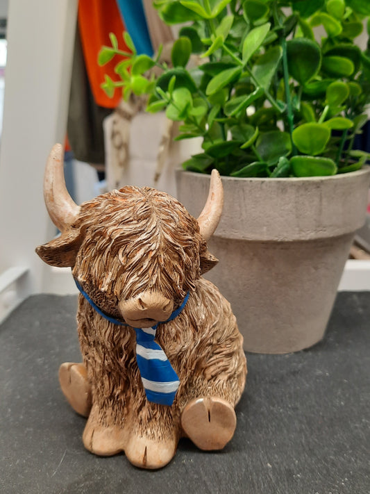 Highland Cow with Striped Tie...