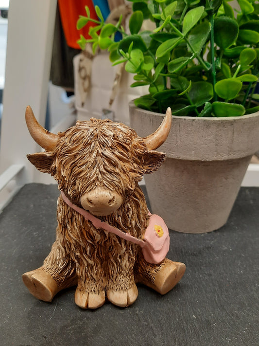 Highland Cow with Pink Satchel...