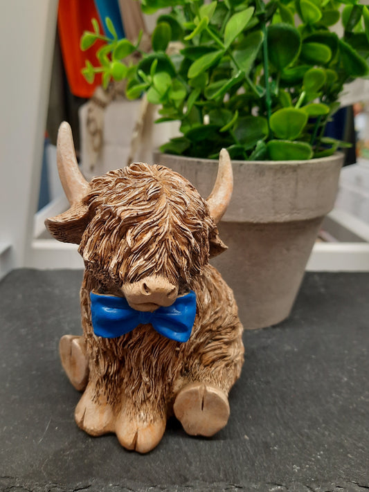 Highland Cow with Blue Bowtie...