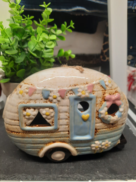 Village Pottery Caravan T-light (Blue)