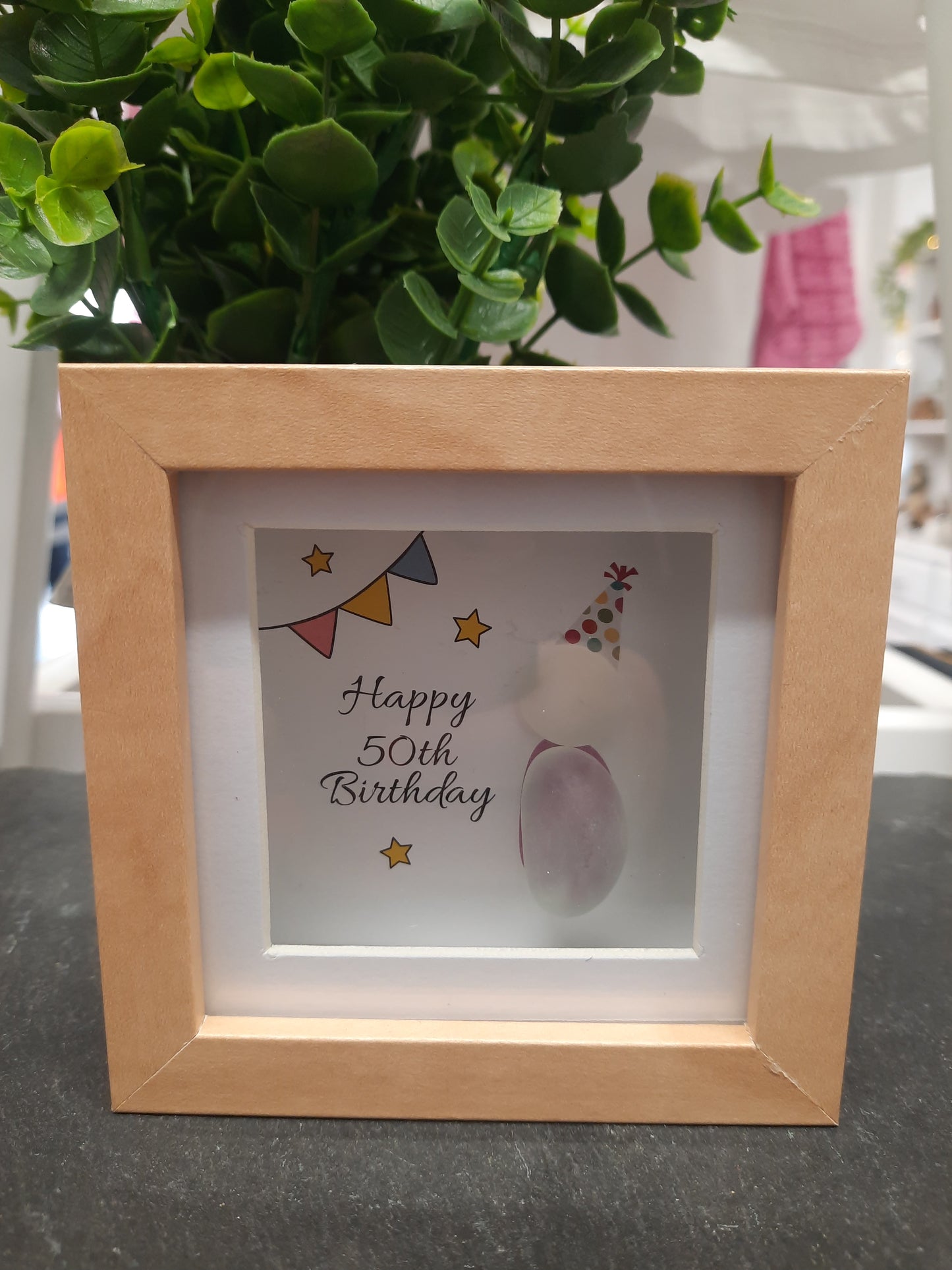 Pebble Glass Plaque Happy 50th birthday.