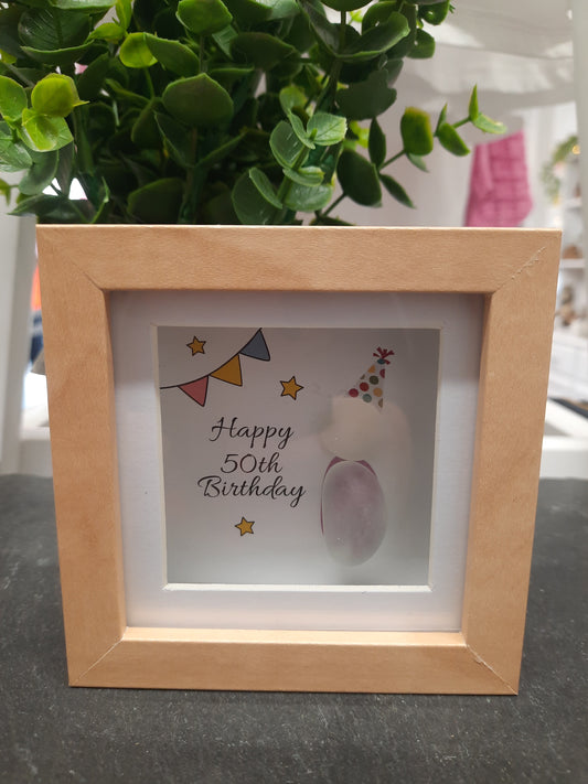 Pebble Glass Plaque Happy 50th birthday.