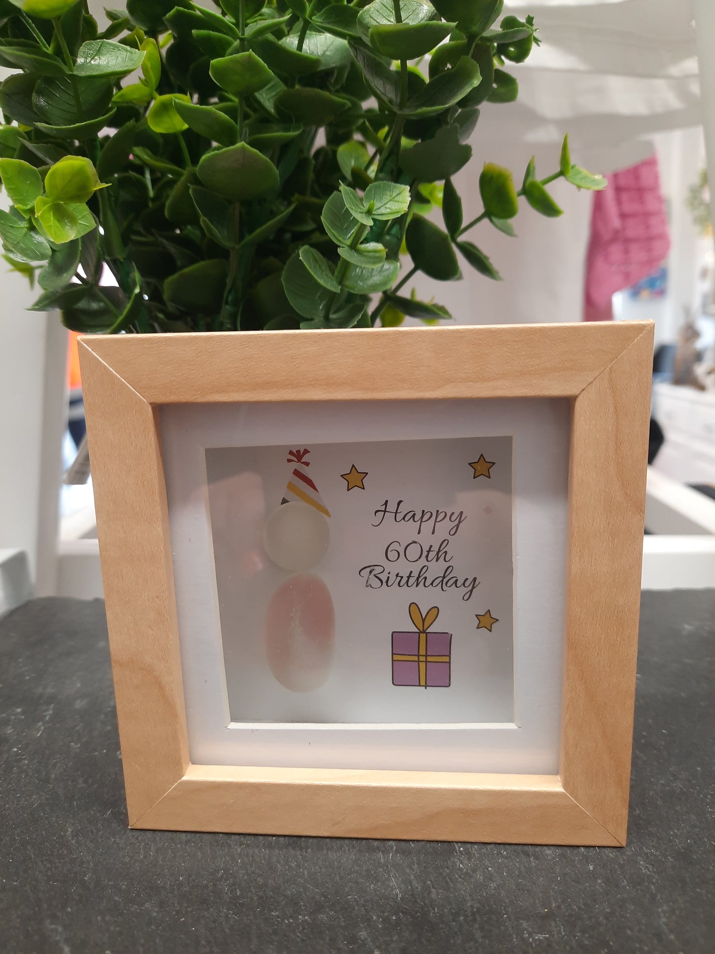 Pebble Glass Plaque Happy 60th Birthday.