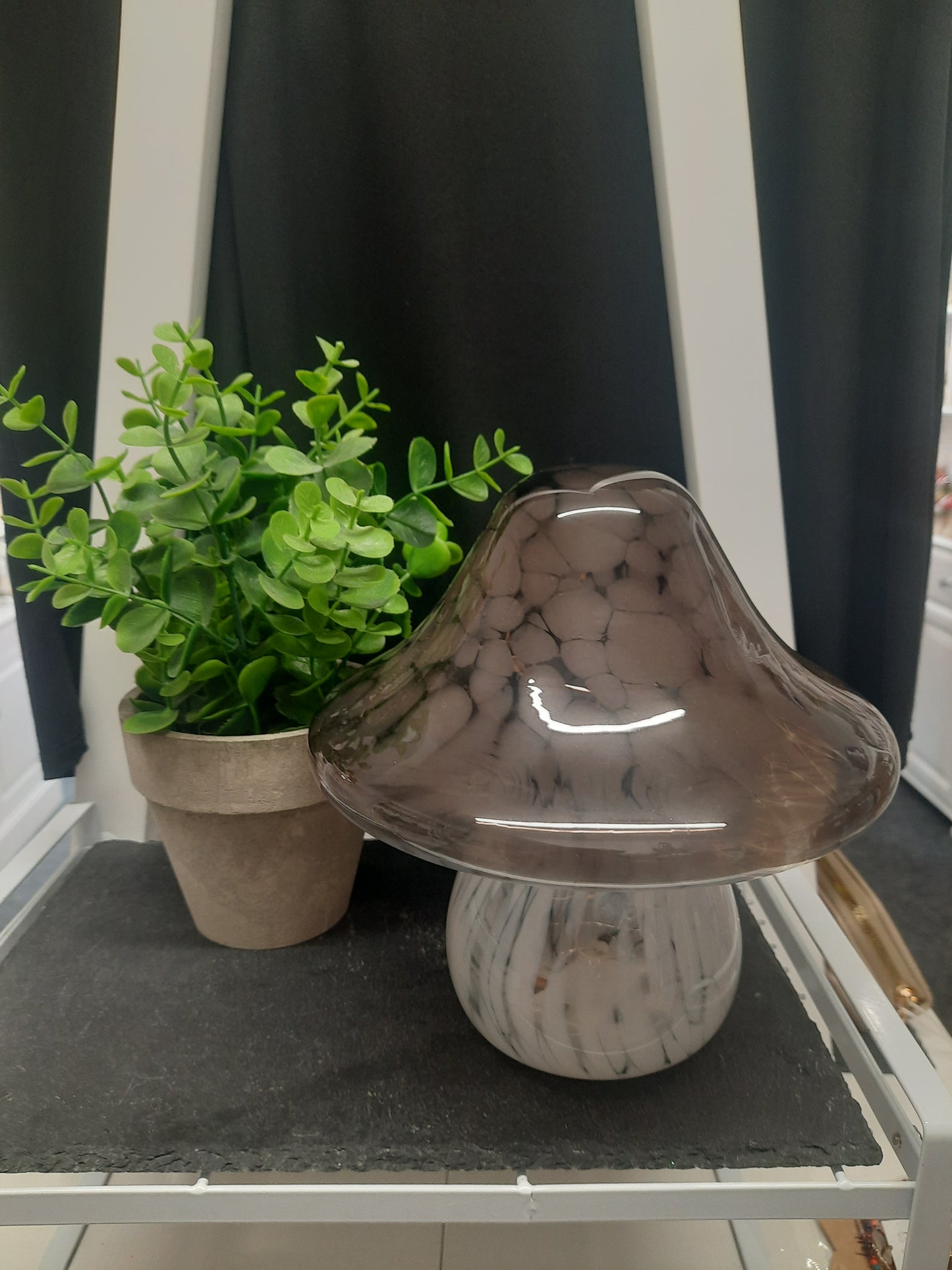 Hand-blown LED Toadstool Grey...