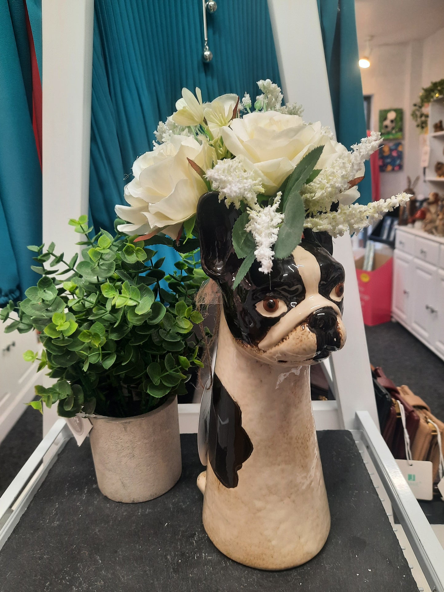 Village Pottery Top Dog Frenchie Vase...