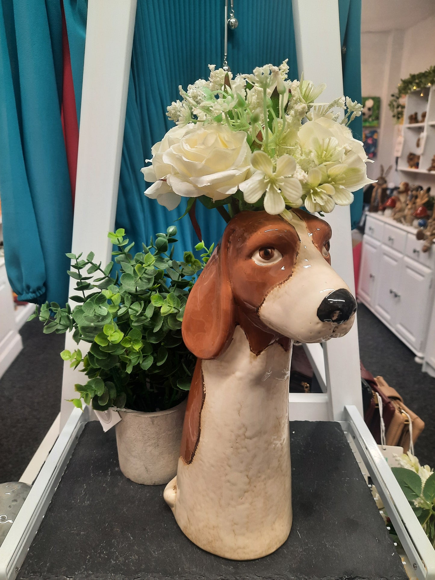 Village Pottery Top Dog Basset Vase...