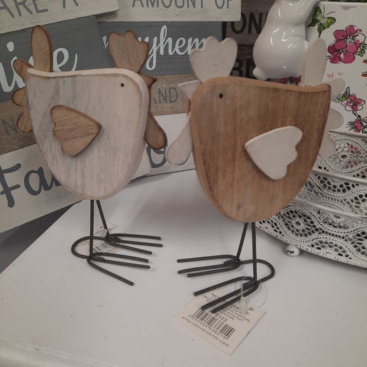 Set of 2 Wooden Chickens