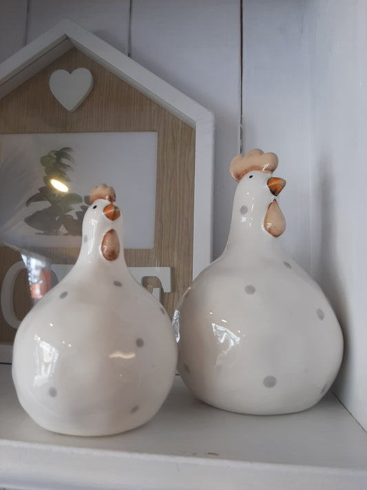 White Chickens with Grey Spots (Set of 2)