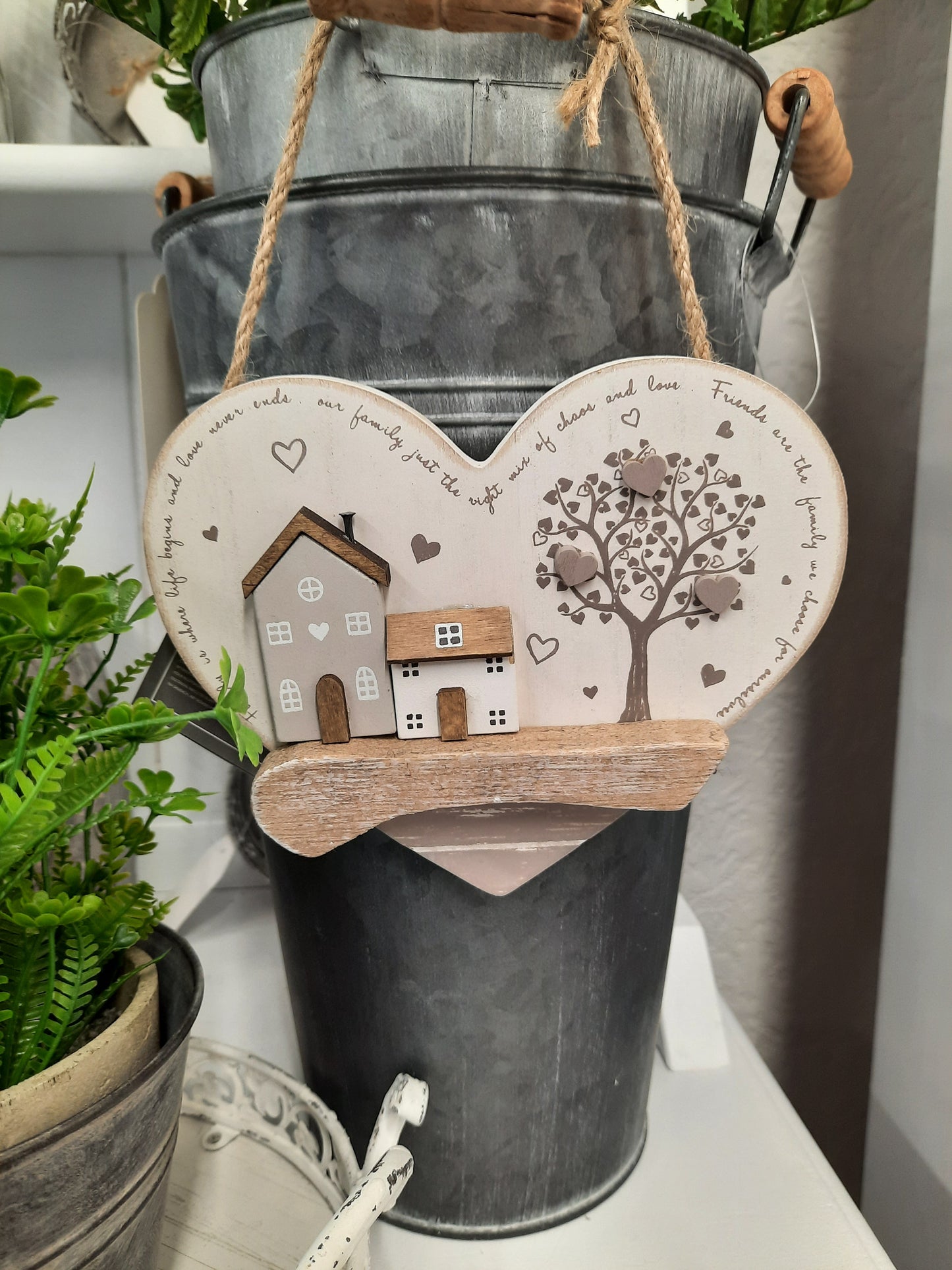 Wooden House Loveheart Plaque