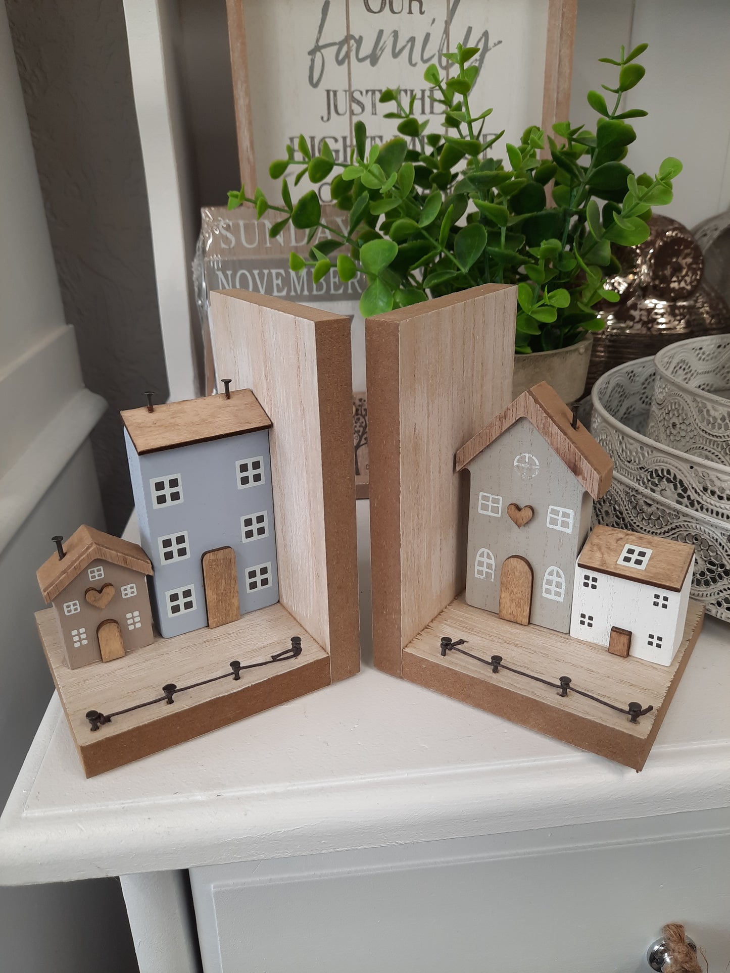 Wooden House Bookends