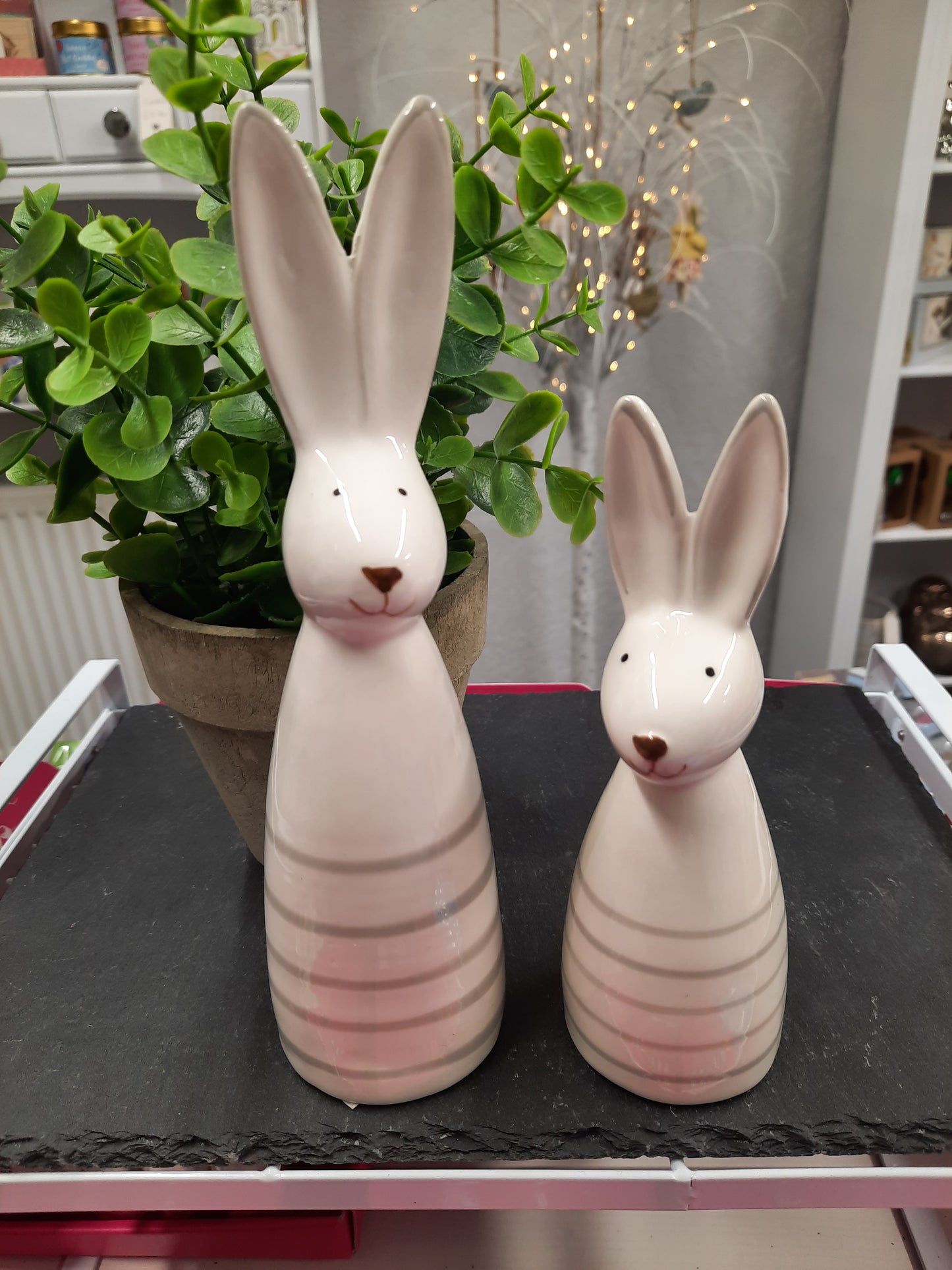 White Stripped Rabbits (set of 2)