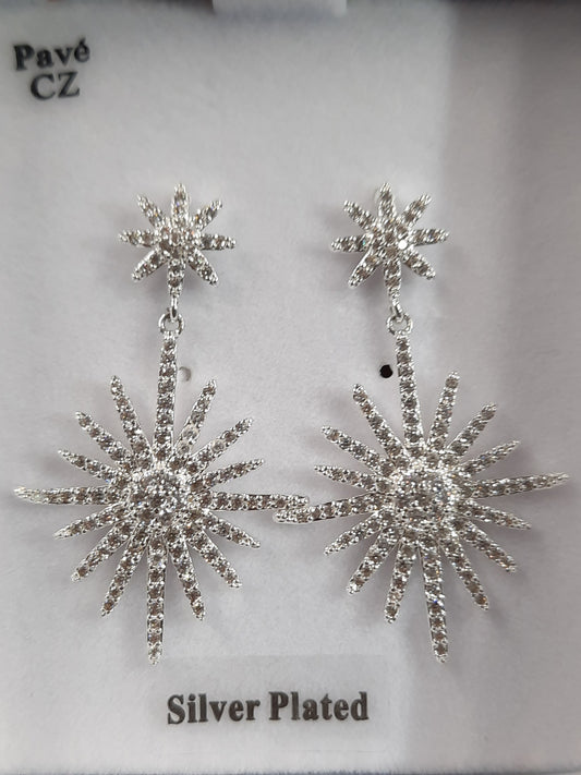 Celestial Large Starburst Platinum Plated Earrings